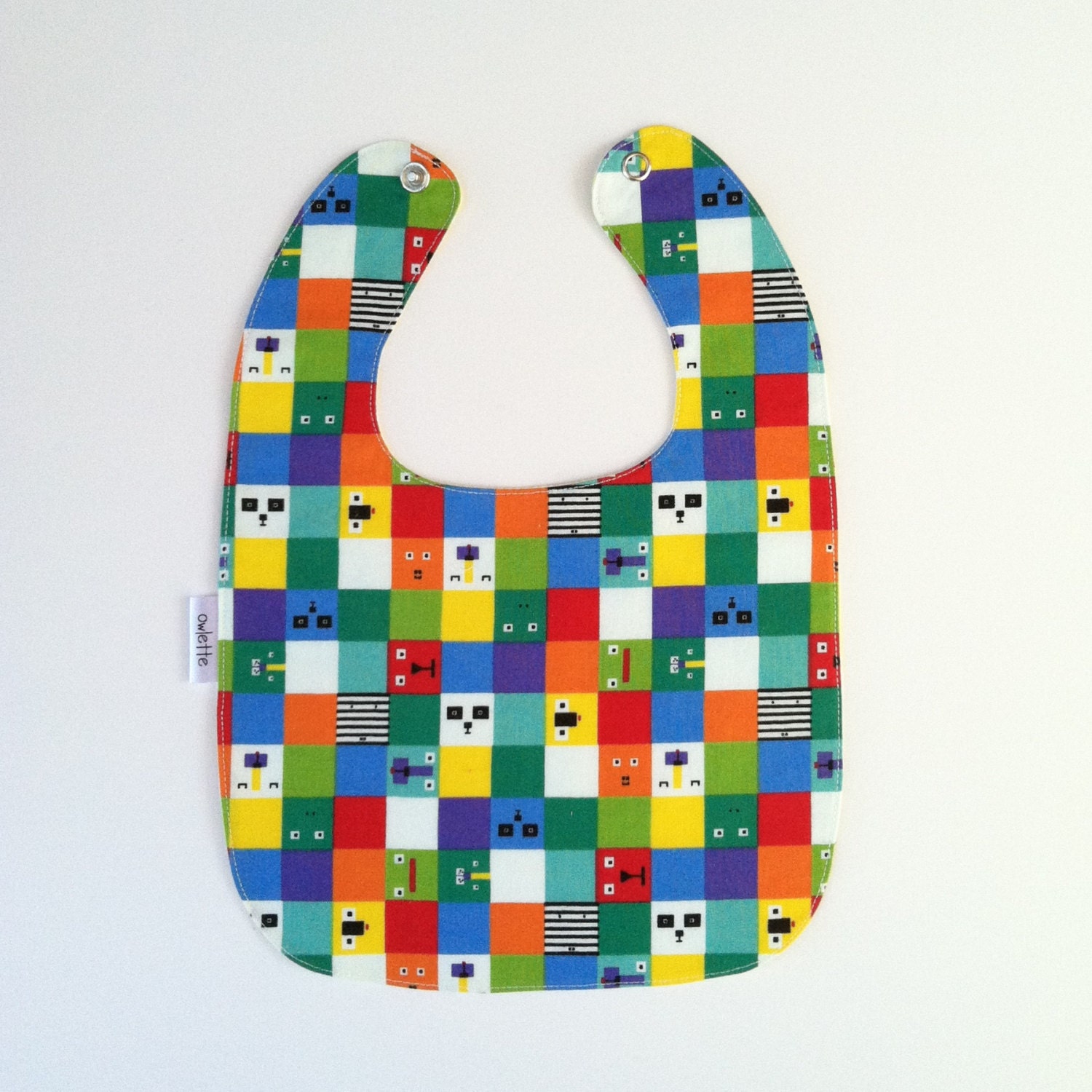 Snap Bib, Animal Square Red Green Blue, nickel free