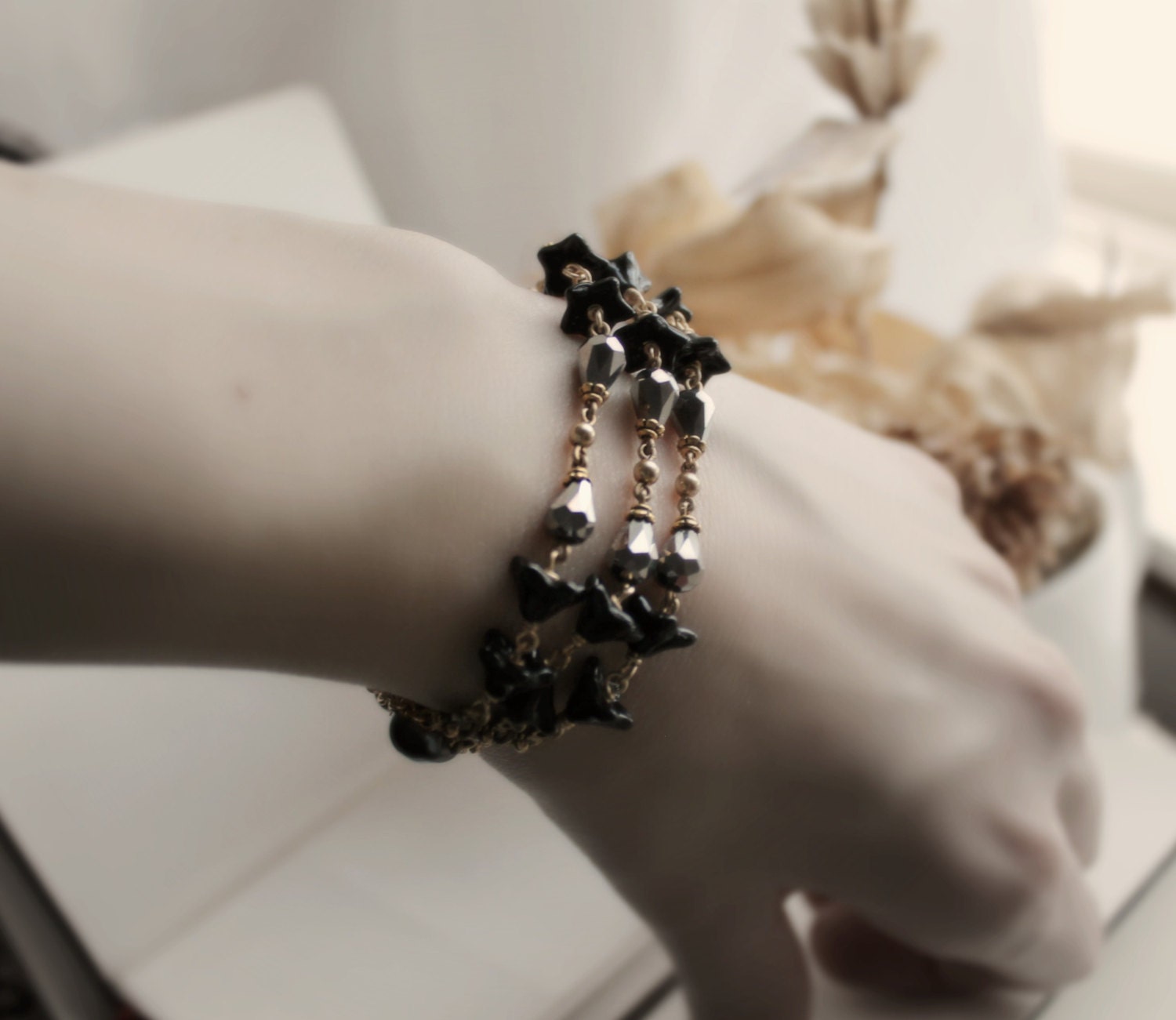 Lola Antiqued Gold and Black Bracelet - Exotic - Sexy - Black - Gold - Victorian - Feminine - Spring - Unique - Bridal