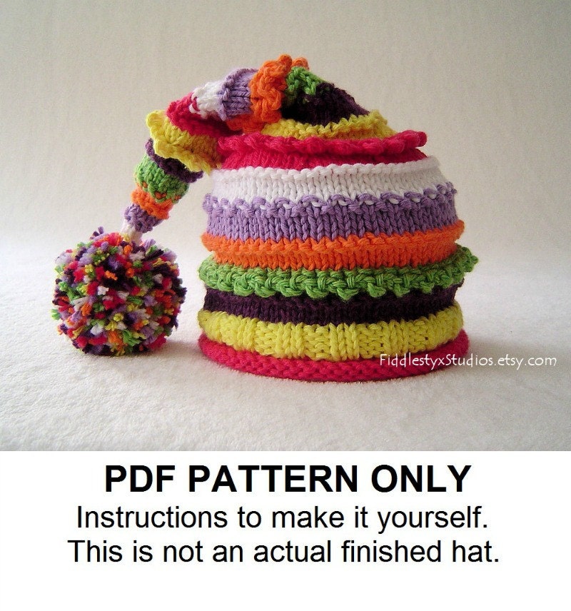 KNITTING PATTERN PDF - Girls Hat Knitting Pattern - Bright Striped Stocking Hat (Newborn Infant Toddler Child sizes) Children Spring Pattern