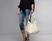 Black Leather Bag - Lotus Bag in soft pebbled leather in Ivory NEW ss2013