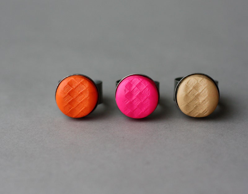 Neon Orange Ring - Neon Pink Ring - Polymer Clay Ring - Cocktail Ring - Adjustable Ring