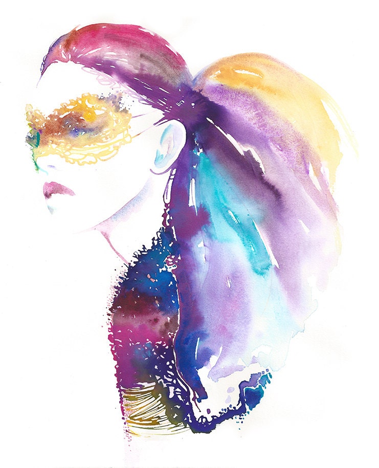 Original Watercolour Fashion Illustration. Titled: Rainbow