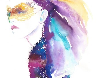 Original Watercolour Fashion Illustration. Titled: Rainbow