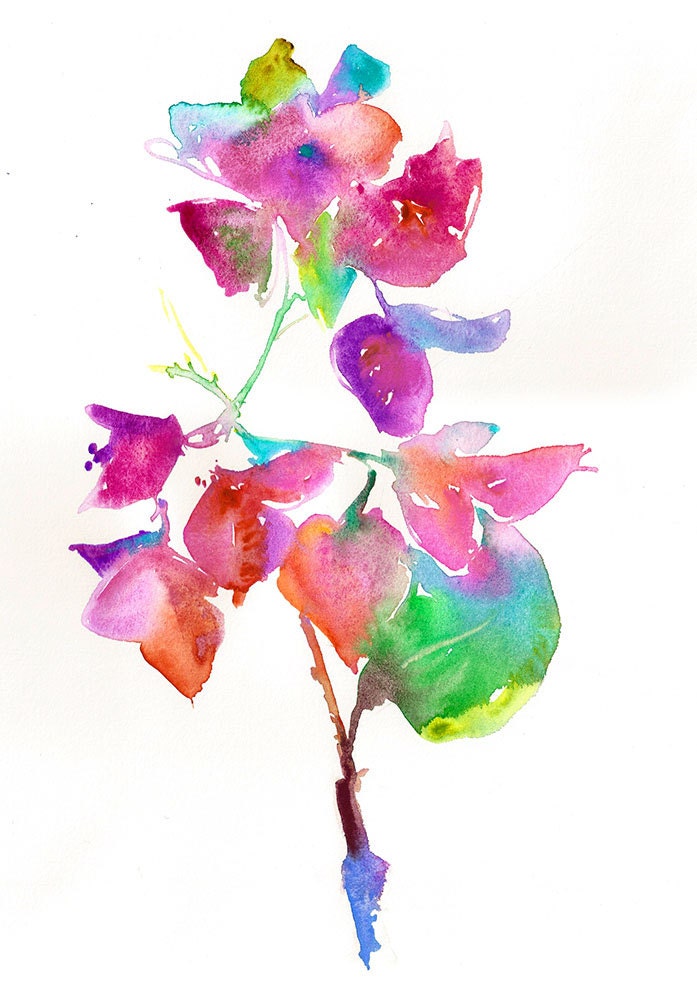 Original Watercolor Painting, Watercolour Flowers Bouganvilla