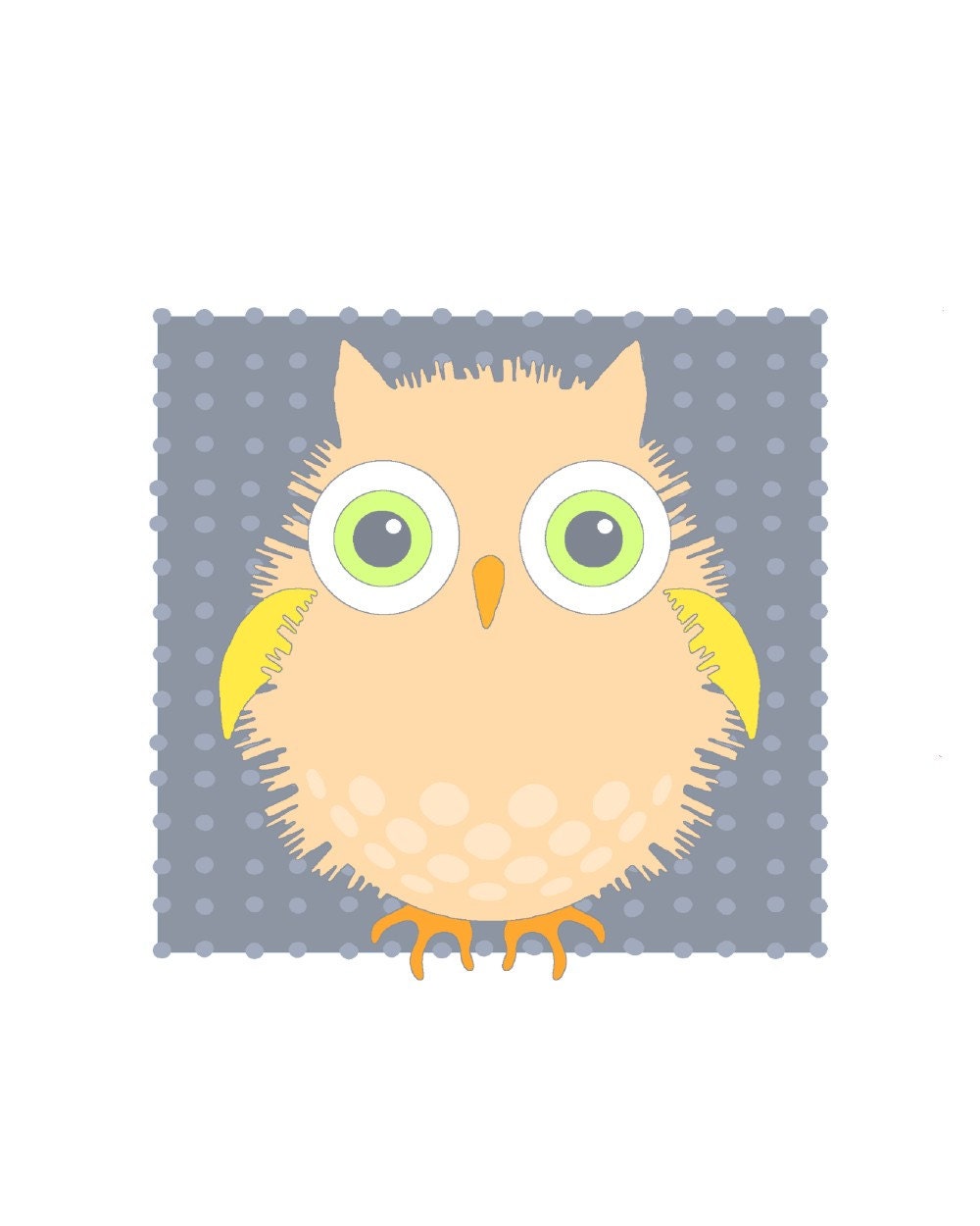 Cute owl art print, bird illustration, digital art, whimsical owl print, children, animal illustration, bird art, peach pink, gray