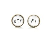 WTF Funny Black and white Antique brass Earrings