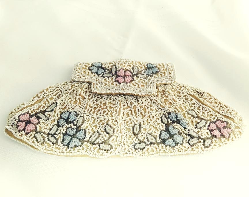 antique . micro  hand beaded . victorian . fabric . evening  purse . wedding . floral . formal . envelope style .