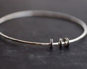 Hammered Sterling Silver Bangle with Beaded Acceent