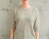 Short Sleeve Beige Jumper / Vintage Light Weight Sweater / Oversized Cozy Shirt