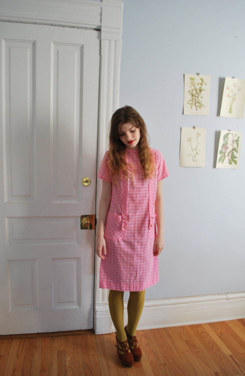 Vintage 1960s Pink Gingham Shift Dress - Size M