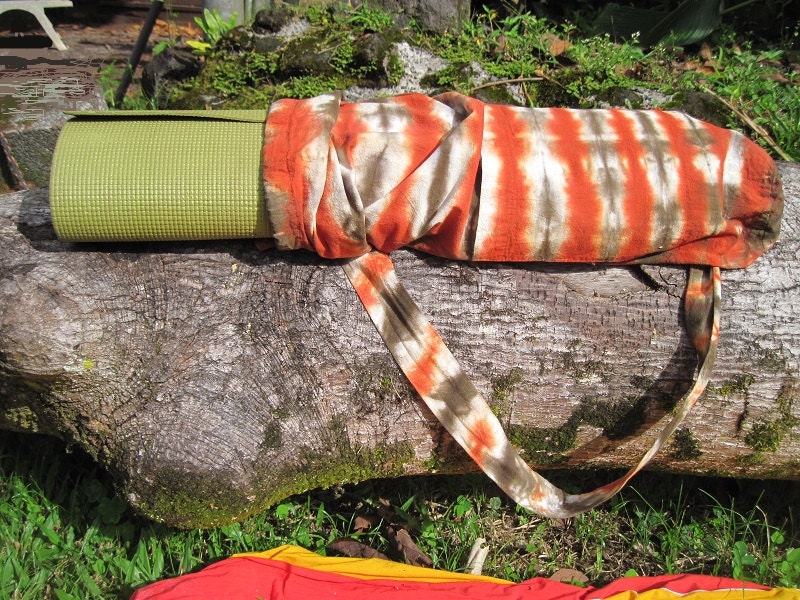 Tie dye cotton yoga mat tote bag- Deep brown and Red Orange
