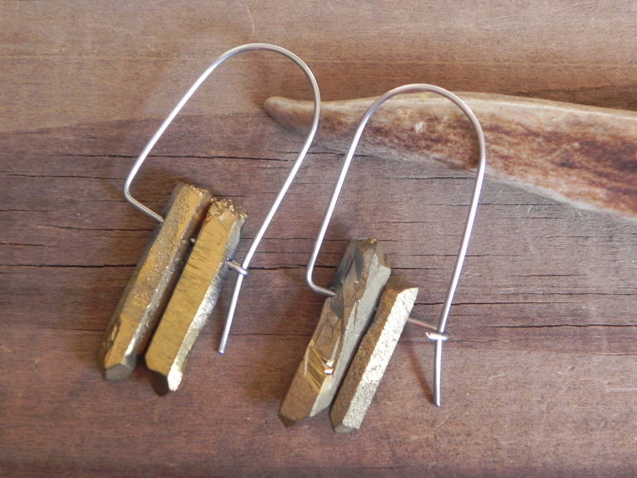 Mystic Titanium Crystal hoop earrings, modern crystal earrings, simple crystal earrings, stainless steel hoops