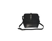Archie black canvas and black leather frame bag