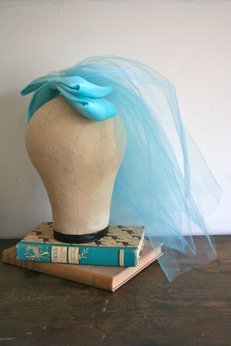 vintage 60s wedding veil - SOMETHING BLUE wedding head piece