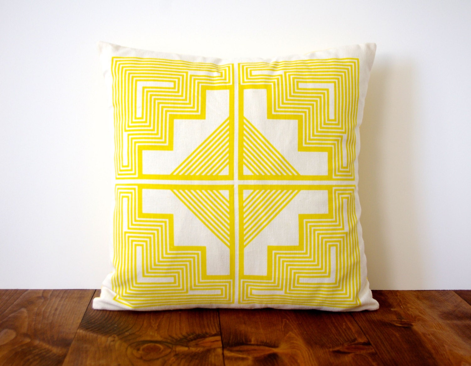 Native Quilt Pillow - Lemon / Citrus Yellow - Screen Printed Organic Cotton
