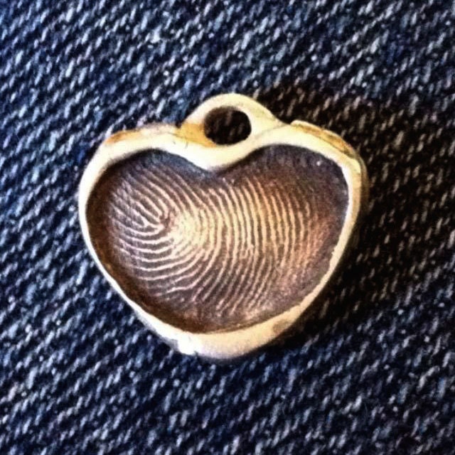 Fingerprint Heart Pendant with Gem in Fine Silver