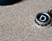 Typewriter Key Pendant on Silver Necklace in the Letter D