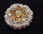 white pearl and cz brooch/pin