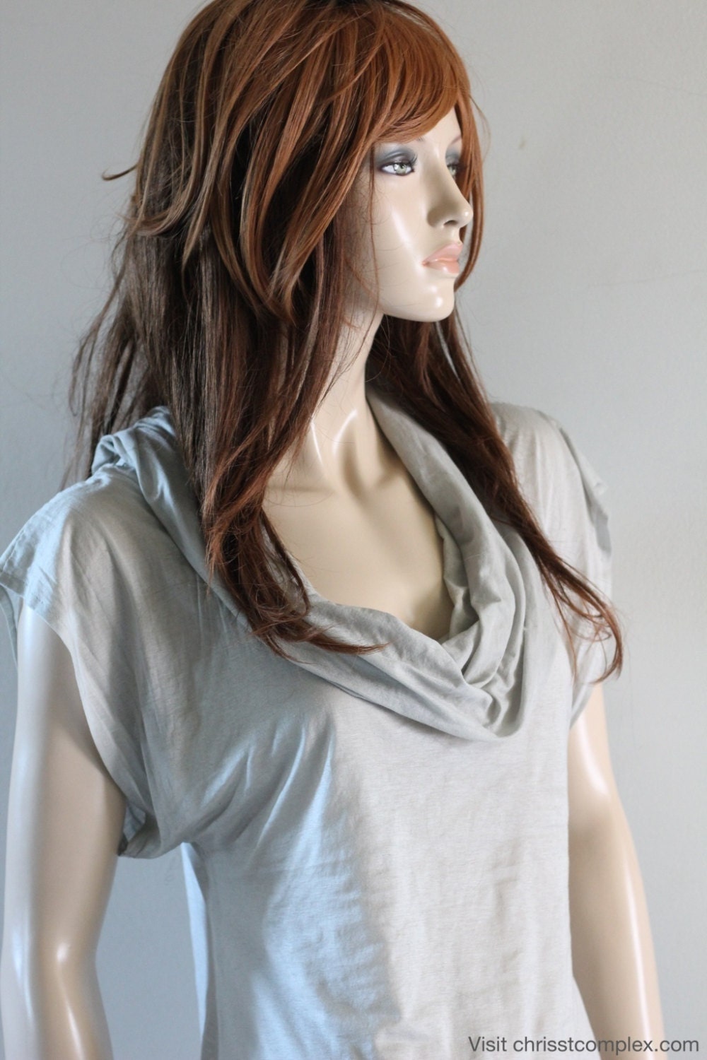 Hood T-shirt Short Sleeve Top Hood Drape Cowl Modal Grey Stretch Unique Fashion - SPECIAL ETSY PRICE