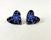 Spiderweb Heart Titanium Earrings for Sensitive Skin- Violet Blue/Black
