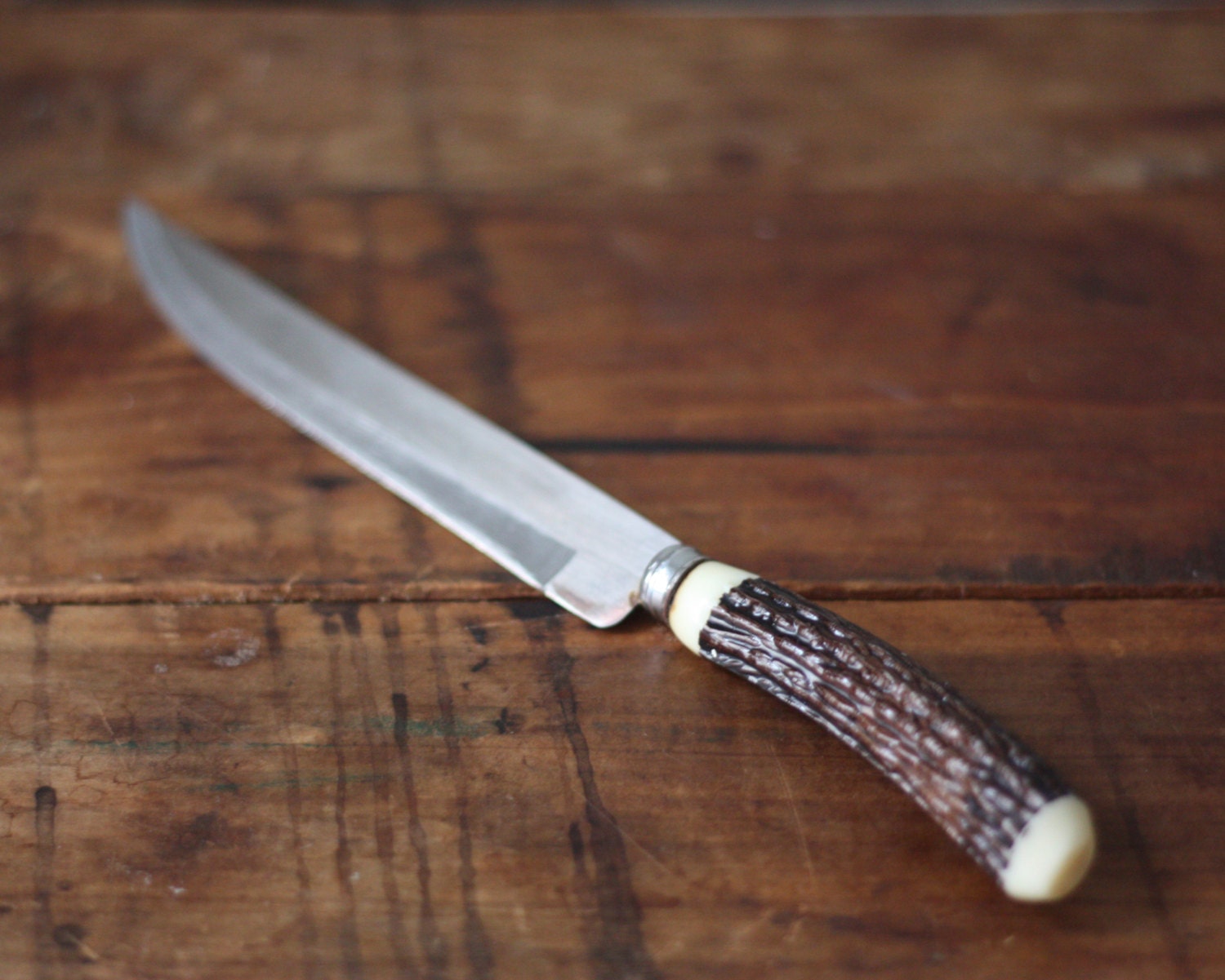 Vintage Stainless Steel Carving Knife - Faux Deer Antler Handle
