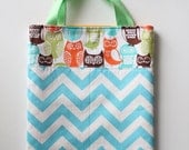 turquoise chevron & modern owls market tote bag