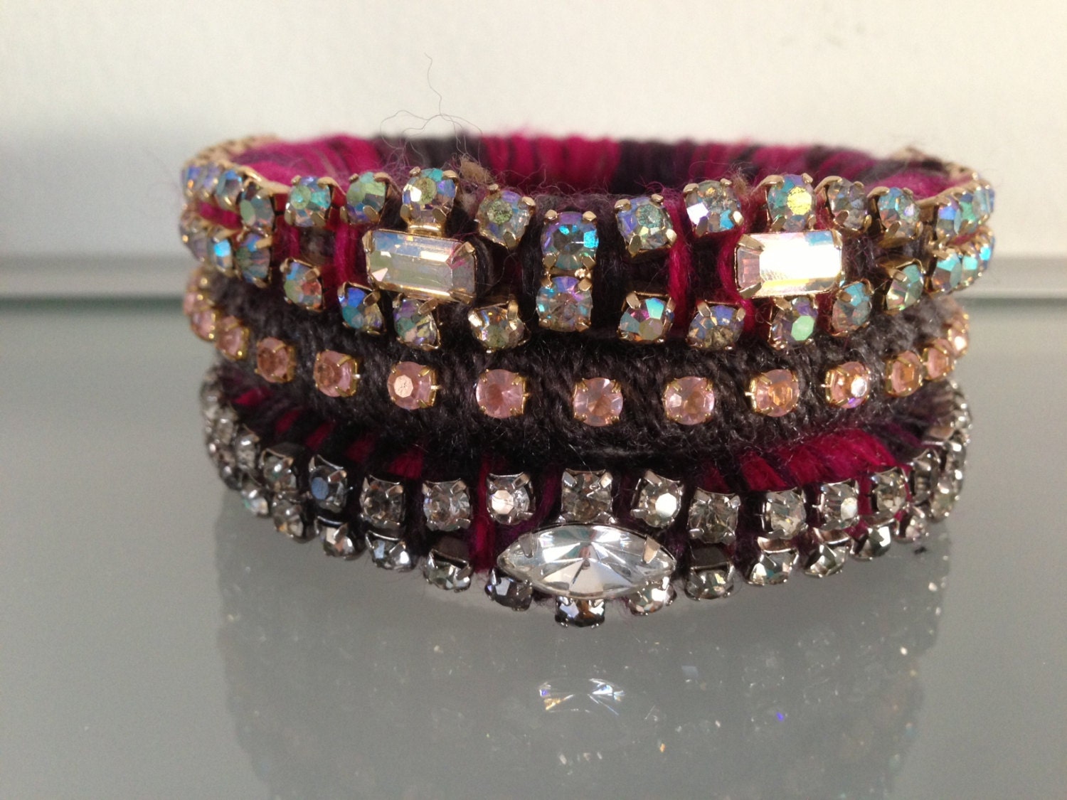 Dr. Donegal Yarn & Vintage Clear Swarovski Rhinestone Bangle