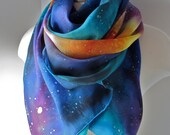 Silk Scarf, Hand Painted - Galaxy Scarf in Multi-Colors - Celestial Wearable Art - Ultra Long - Ready to Ship