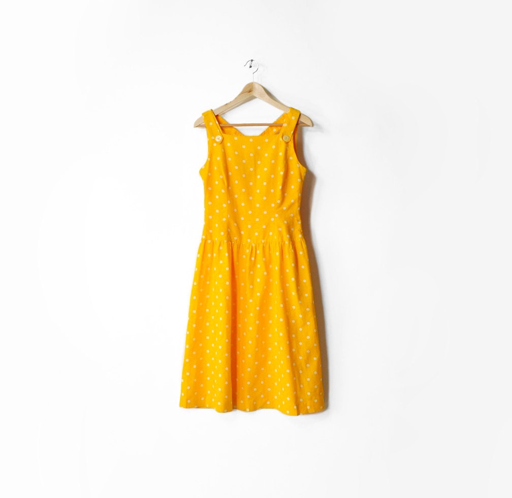 Vintage 80s Sunshine Yellow Polka Dot Dress - m