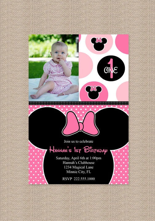 Pink Polka Dot Minnie Mouse Birthday Party Invitations - Inspired by Minnie Mouse - Minnie Mouse Birthday Invitation
