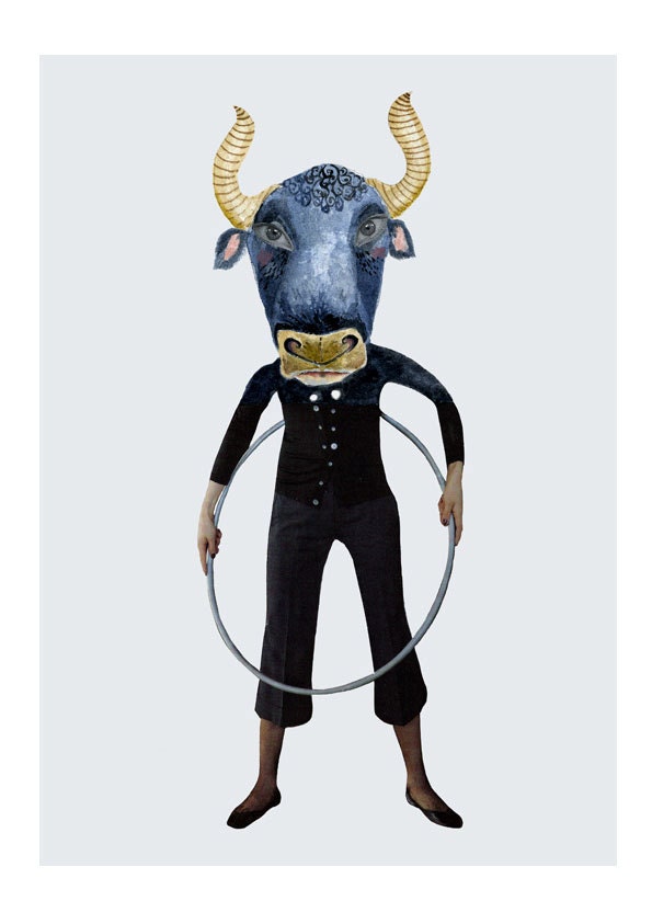 Print Taurus the Bull April  illustration Giclee Print 8x11,