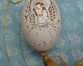 Hand Carved Victorian Lace Large Goose Egg - A Hanging  Angel Ornament