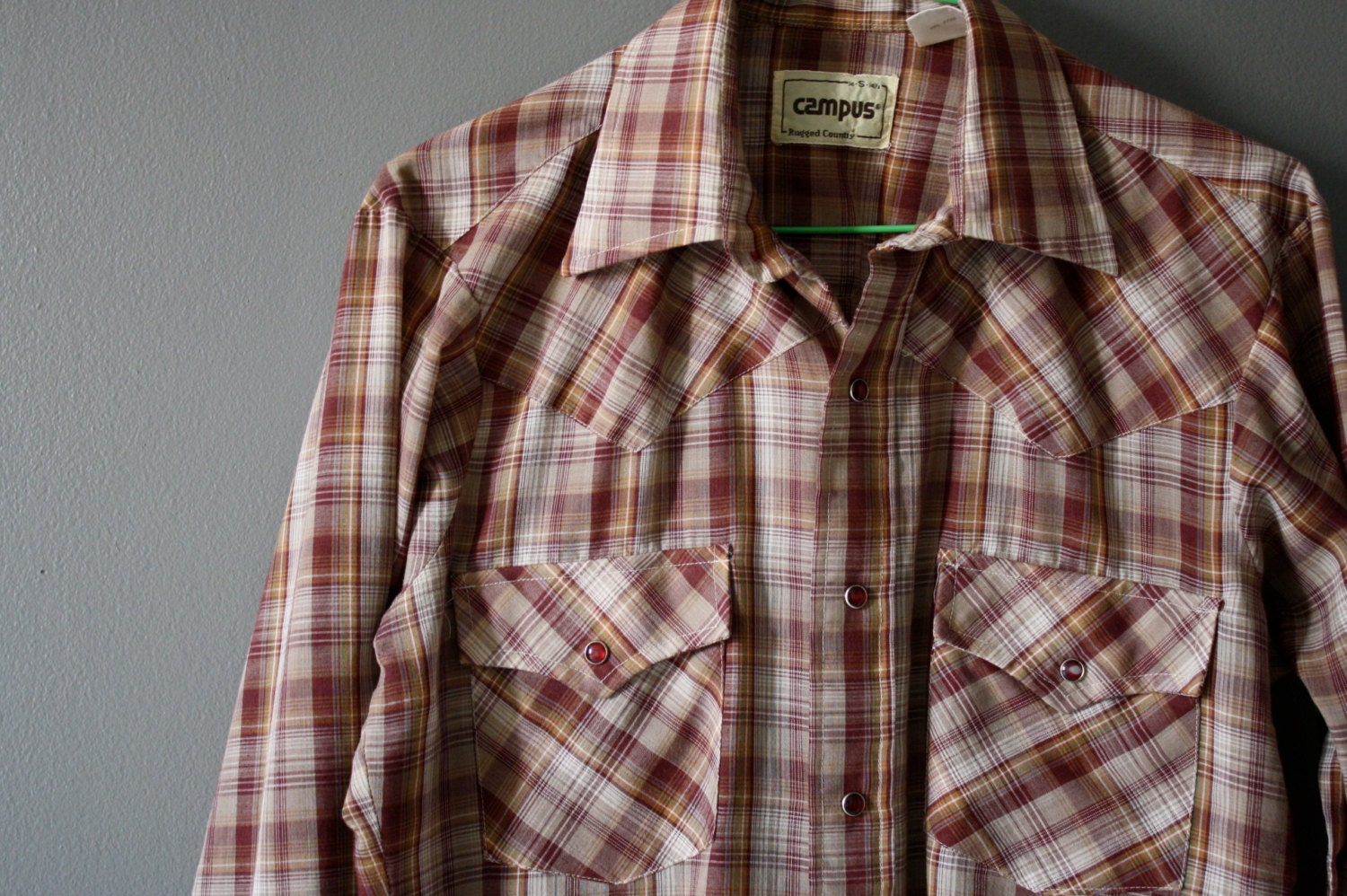 1970's Men's Brown Plaid Western Shirt
