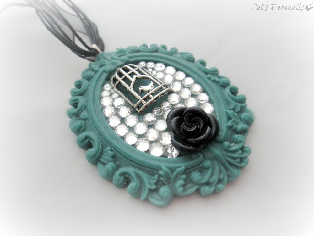 Elegant gothic birdcage rhinestone necklace, decoden jewelry