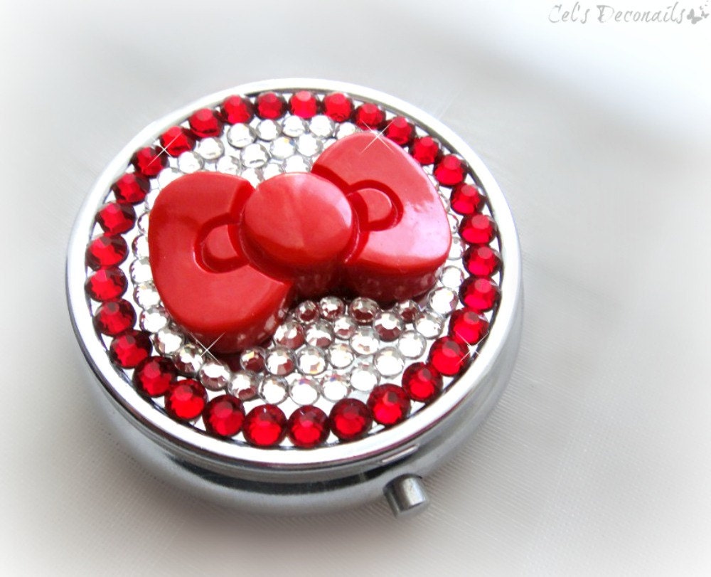 Kawaii red bow deco pill box, trinket box, bridesmaid gift, gift for her