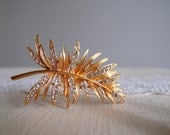 vintage Golden Feather rhinestone leaf pin Brooch & Earrings