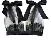 BELLE Black Grecian Tulle Bra with silk satin Bows - Black sleepwear lingerie