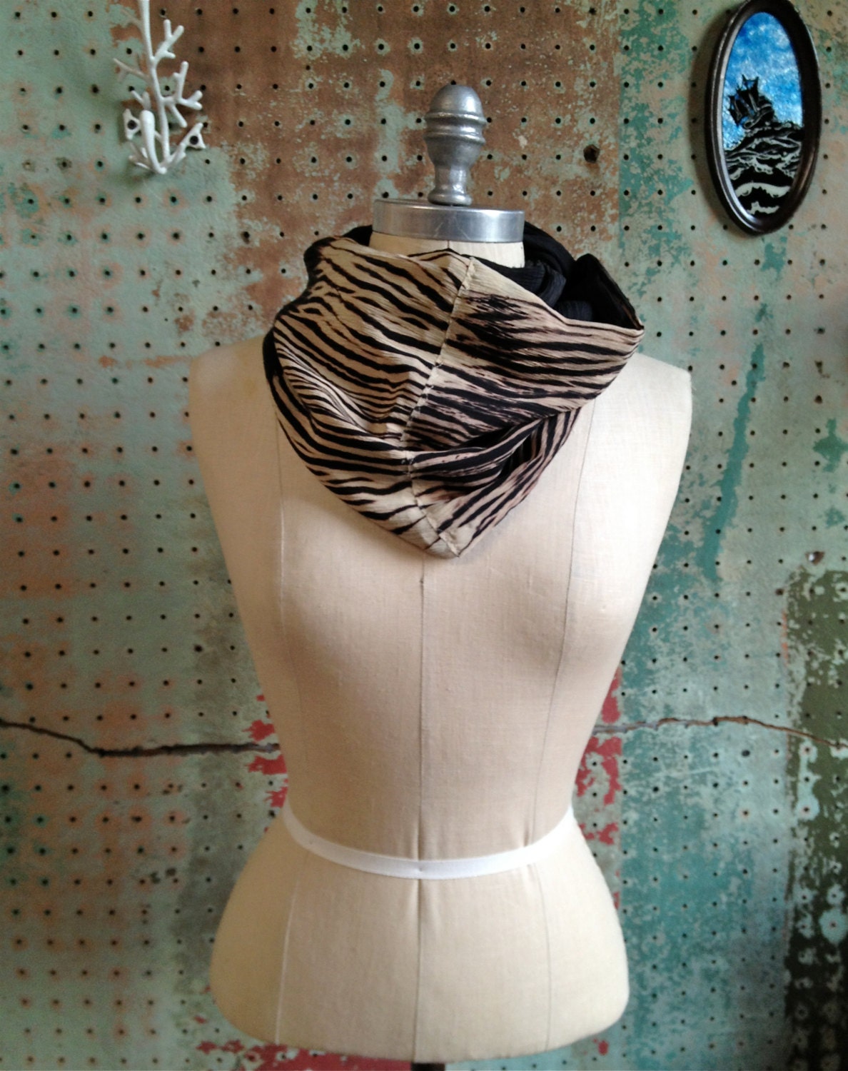 Shibori Hand Dyed Silk Summer Infinity Scarf OOAK