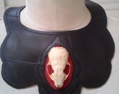 Reclaimed Rubber and Mink Skull Gorget Collar Necklace