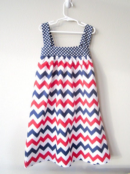 Girls Red White and Blue Patriotic Chevron Sundress