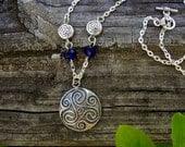 Celtic Triskele Necklace- with blue crystals