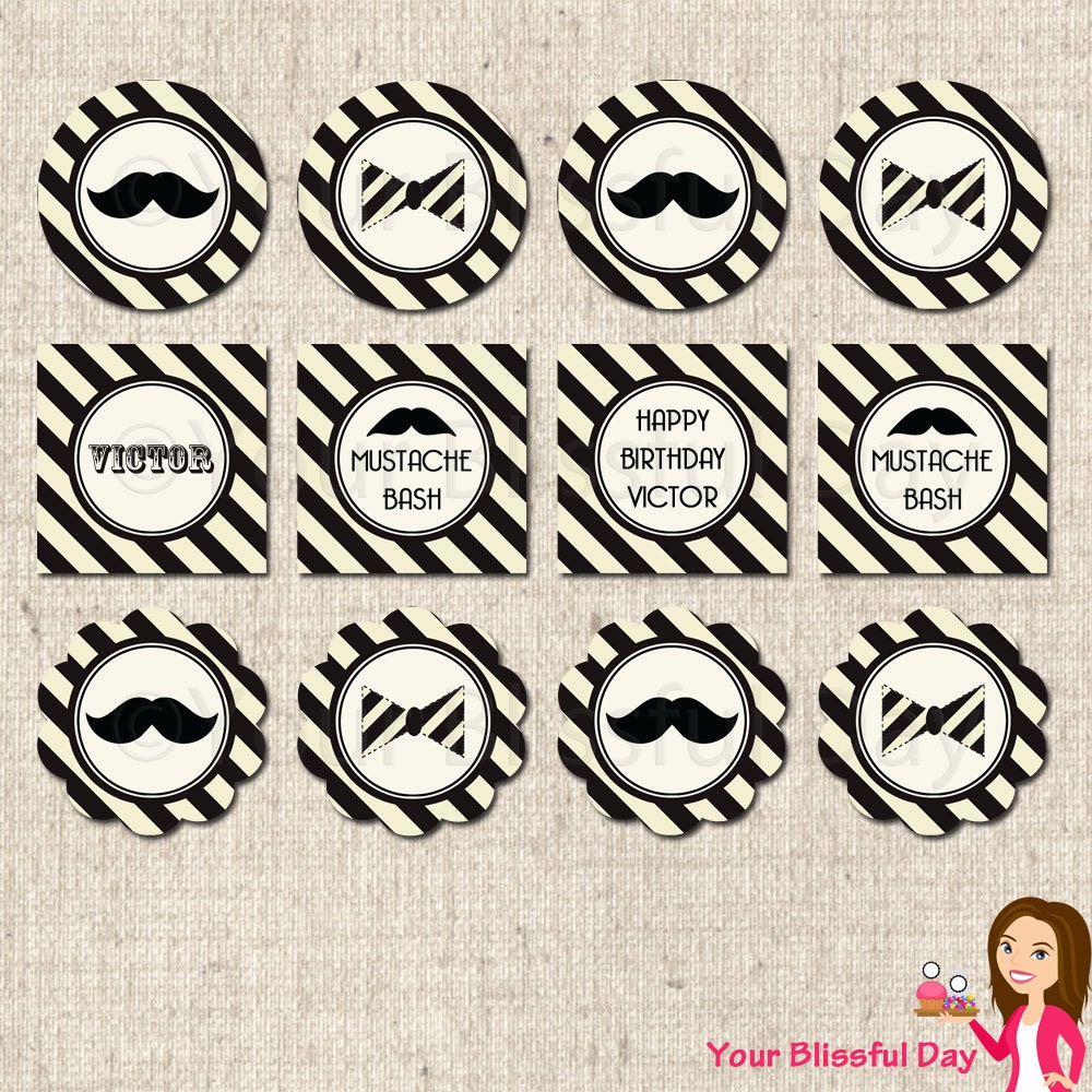 PRINTABLE Personalized Mustache Bash Party Circles Il_170x135