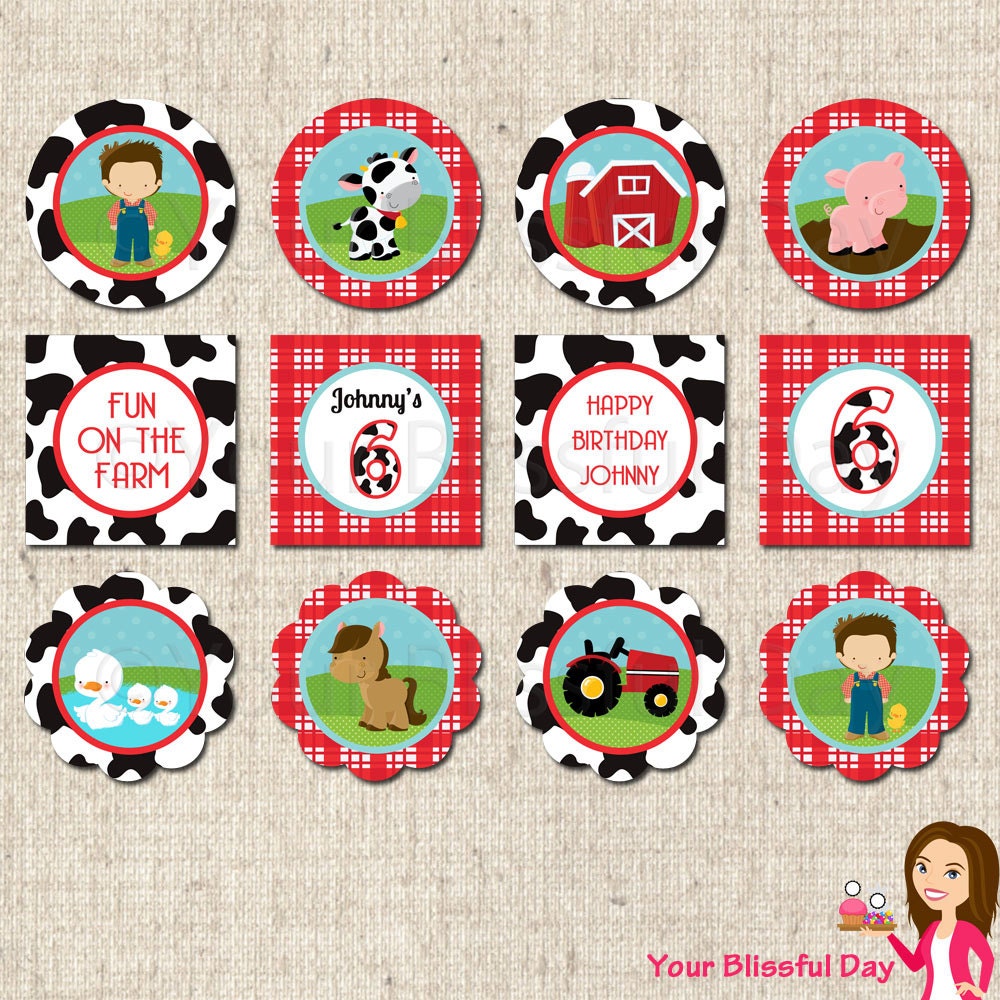PRINTABLE Boy on the Farm Party Circles (Personalized) Il_570xn