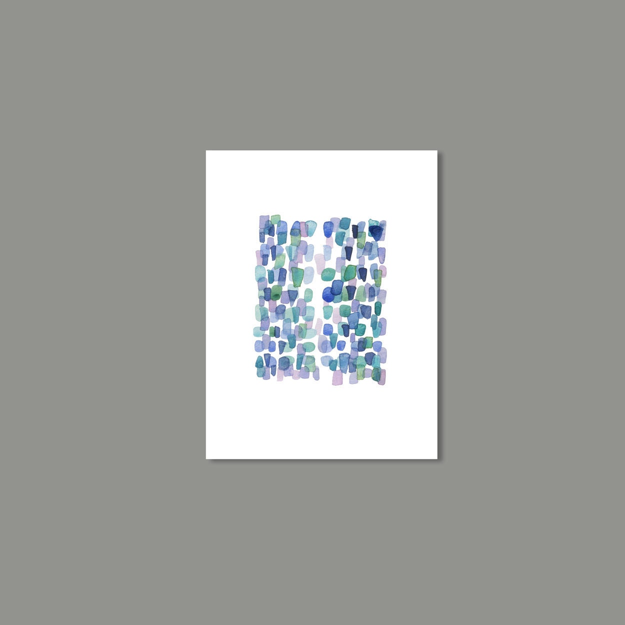 Wall Decor Beach Finds seaglass Abstract Watercolor painting blue green white - Nautical Home decor 9 x 12"