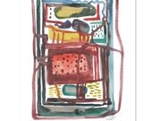 Abstract painting Little painting red green black lines  Home decor original art watercolor  painting garden plan