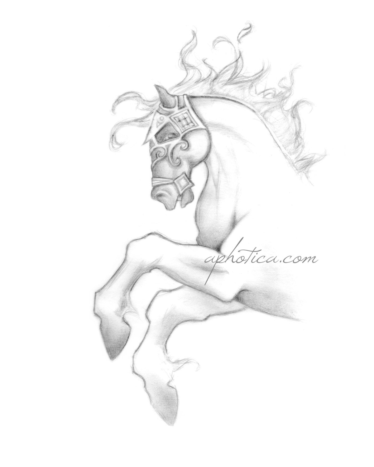 horse pencil art warhorse original art print 8x10