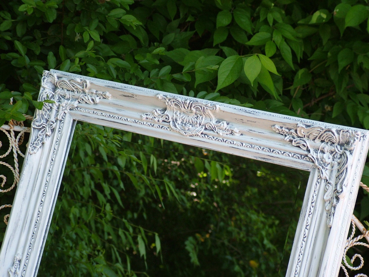 Shabby Chic Mirror in Distressed Finish,White as Shown, or Choose Color,  Large 33 x 25, Seaside Beach Cottage