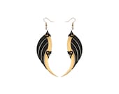 Large Gold and Black Blade Wings Earrings - 24K Gold Plated - Free Shipping