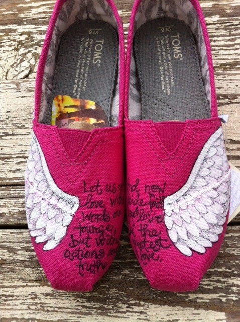 Custom hand painted TOMS, On the Wings of Love