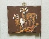 Vintage - Bighorn Sheep - Rams - Painted - Wood - Wall Hanging - Woodland - Kitsch - 70s - Handmade